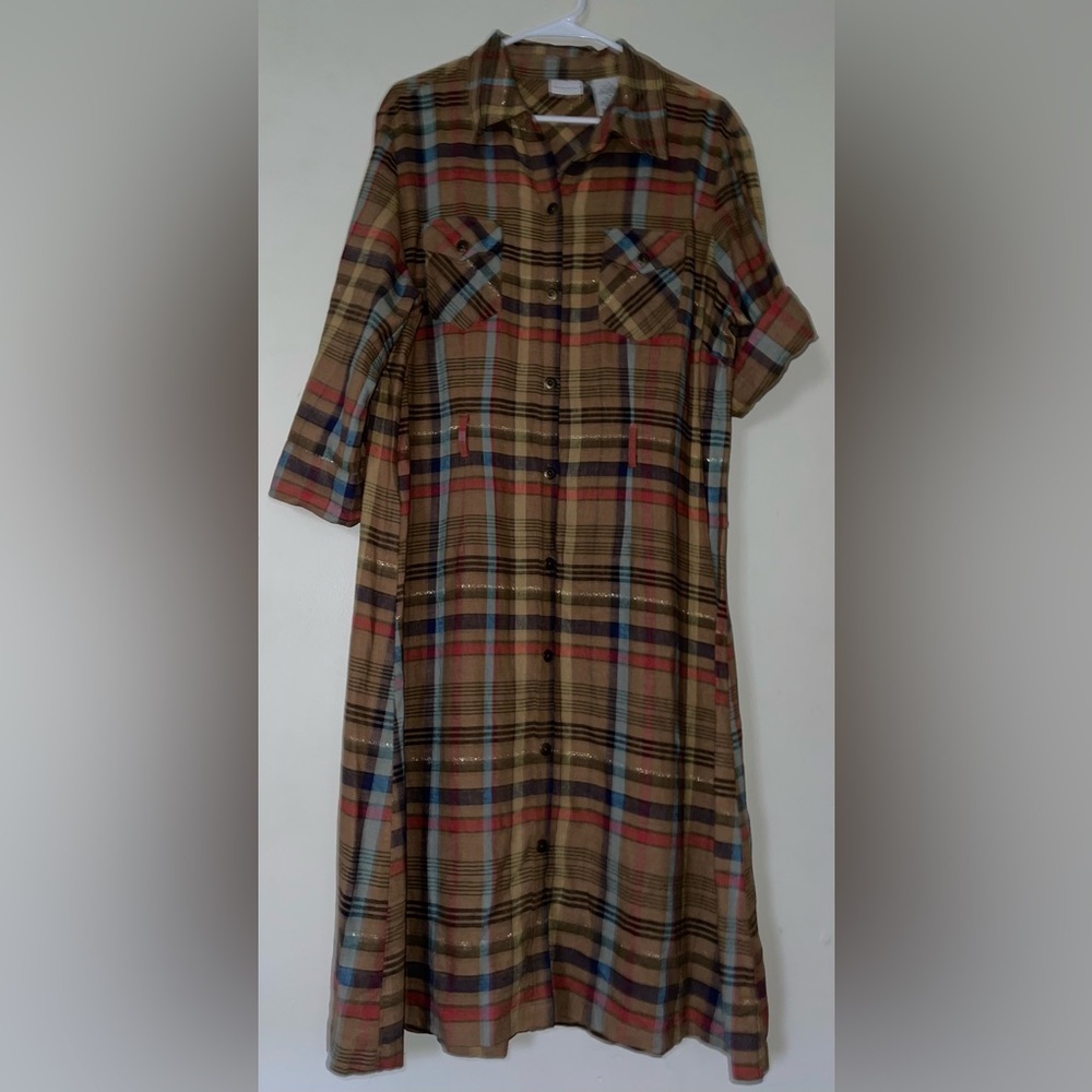 White Stag Women's Linen Blend Plaid Button Shirt dress